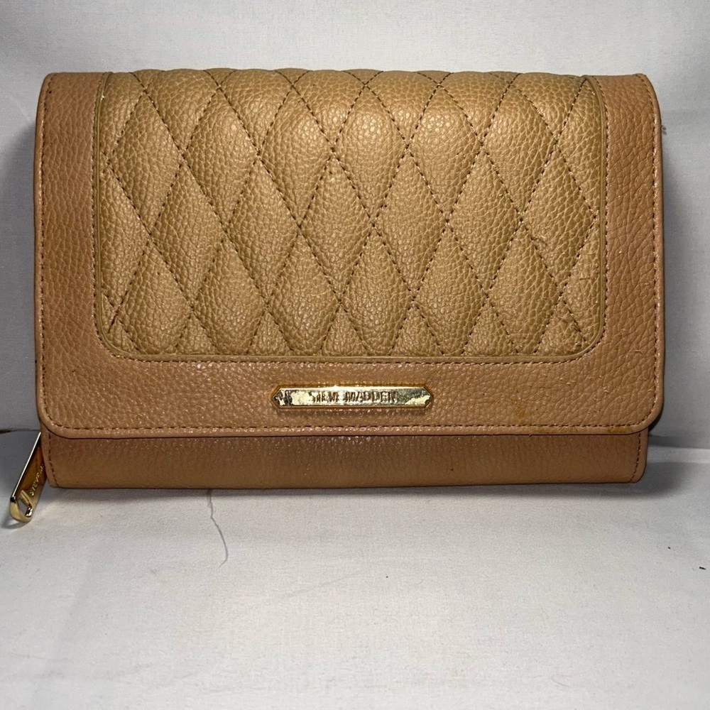 Steve Madden Purse Tan Quilted Women's cross body Bag gold chain strap
